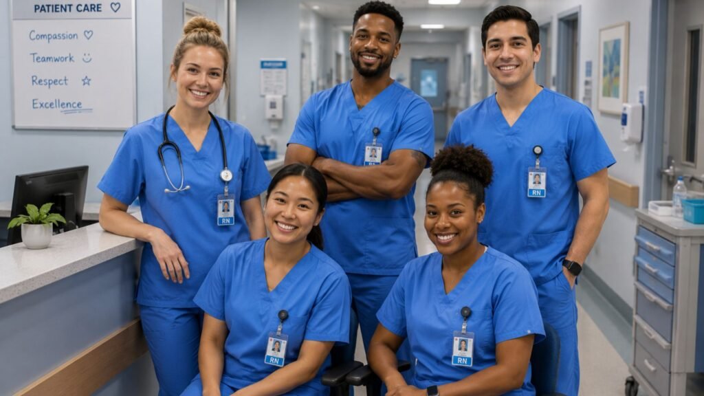 nurses in hospital smiling