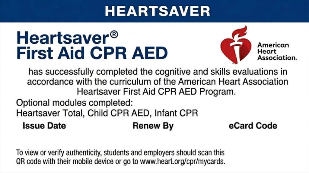 HeartSaver First Aid CPR AED certificate