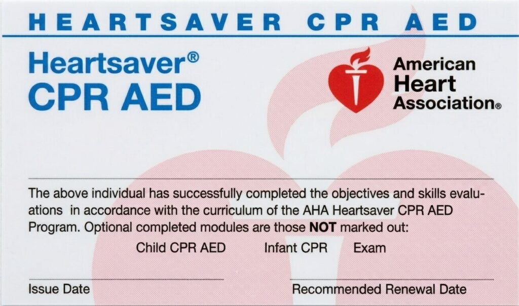Heartsaver CPRAED certificate