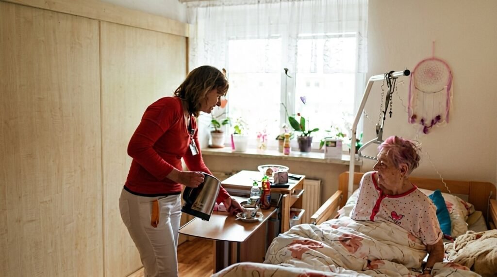 a personal care assistant taking care of an elderly woman