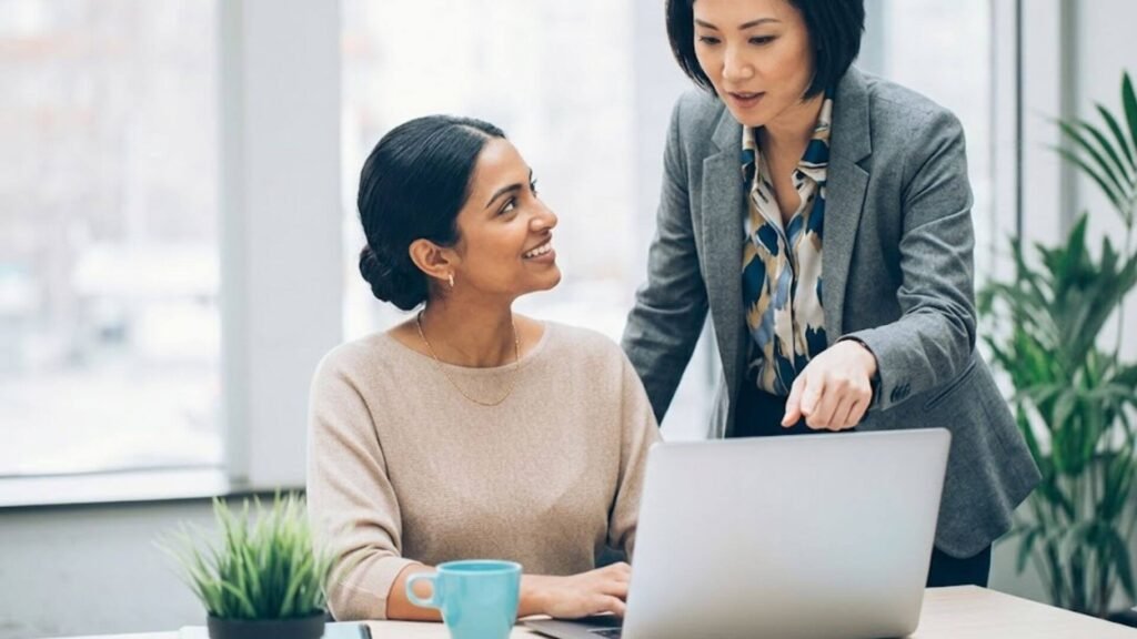 two women talking