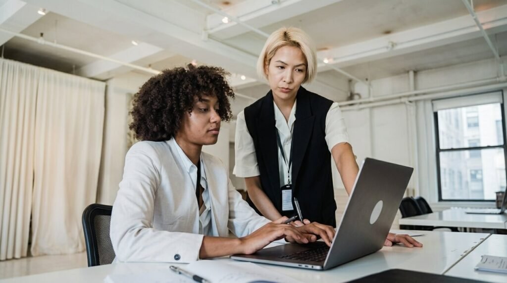 two women working the office together